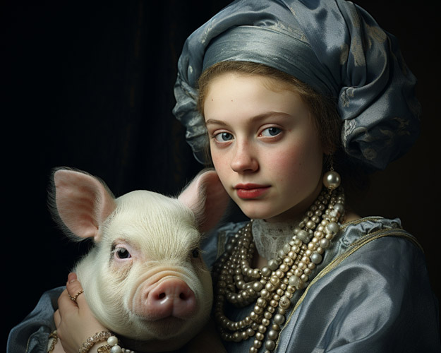 古代の女性と豚の写真